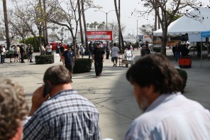 Anglers wait in line at the Fred Hall Show in Long Beach