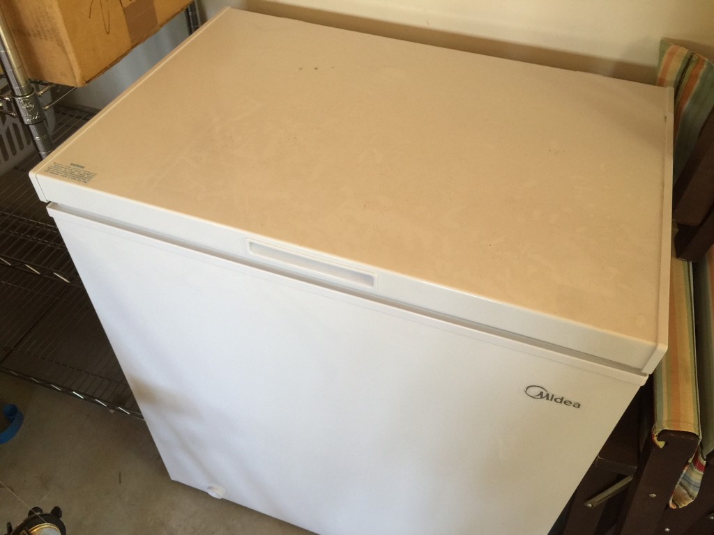 Subzero Chest Freezer in the garage for storing fish and game