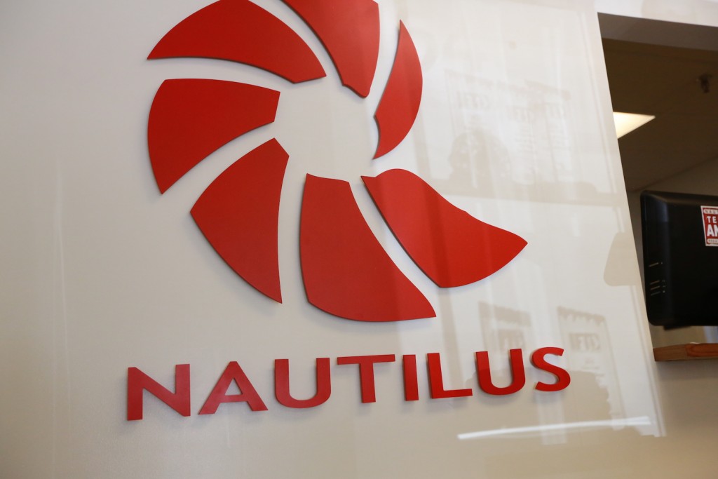 Nautilus reels logo at the nautilus reels factory in Miami Florida