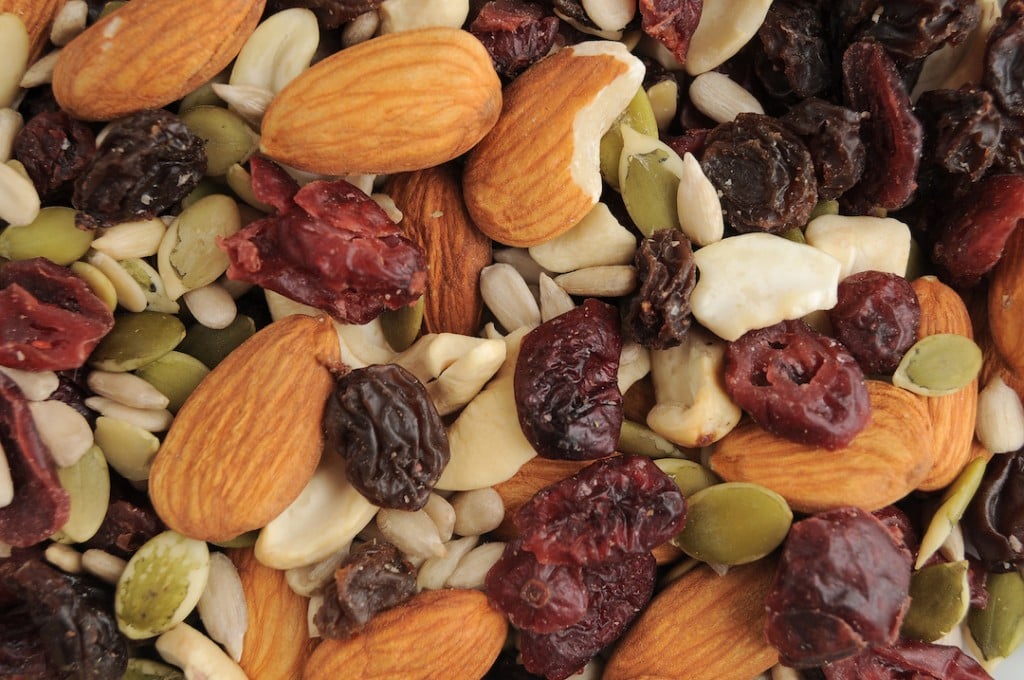 A healthy organic trail mix of almonds, raisins, cranberries, and other various nutrition.