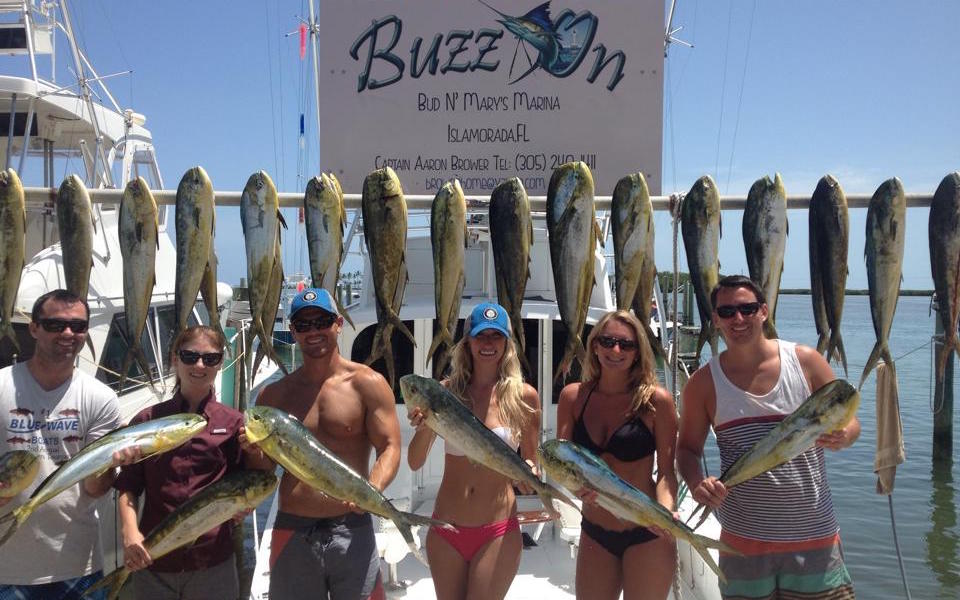happy customers after a day of fishing with captain aaron brower on the buzz on in islamorada florida